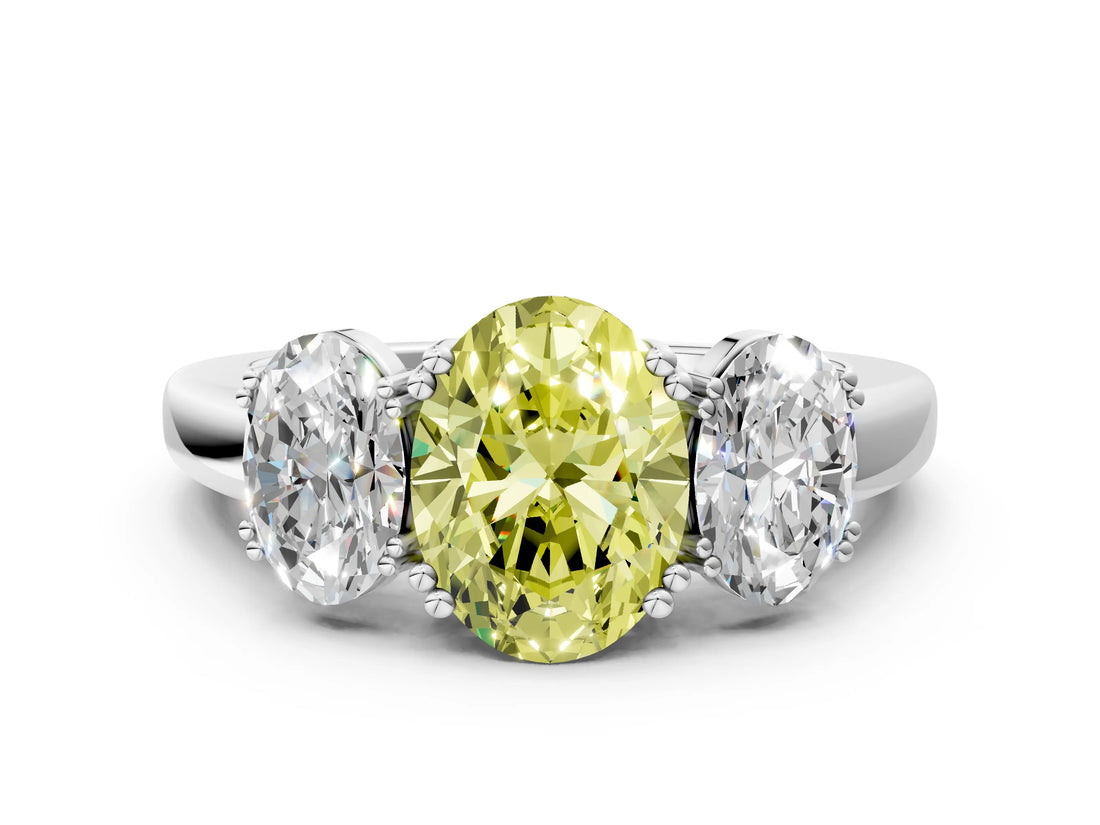 White gold Three-Stone Fancy Yellow Oval Cut Cut Diamond Ring with Channel Set Band and Four-Prong Setting_36