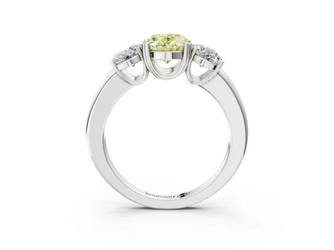 White gold Three-Stone Fancy Yellow Oval Cut Cut Diamond Ring with Channel Set Band and Four-Prong Setting_3
