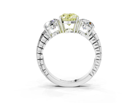 White gold Three-Stone Fancy Yellow Oval Cut Cut Diamond Ring with Channel-Set Band and Prong Setting_3