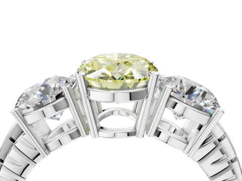 White gold Three-Stone Fancy Yellow Oval Cut Cut Diamond Ring with Channel-Set Band and Prong Setting_4