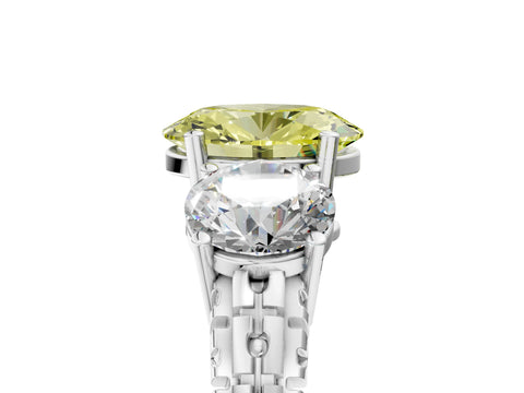White gold Three-Stone Fancy Yellow Oval Cut Cut Diamond Ring with Channel-Set Band and Prong Setting_5
