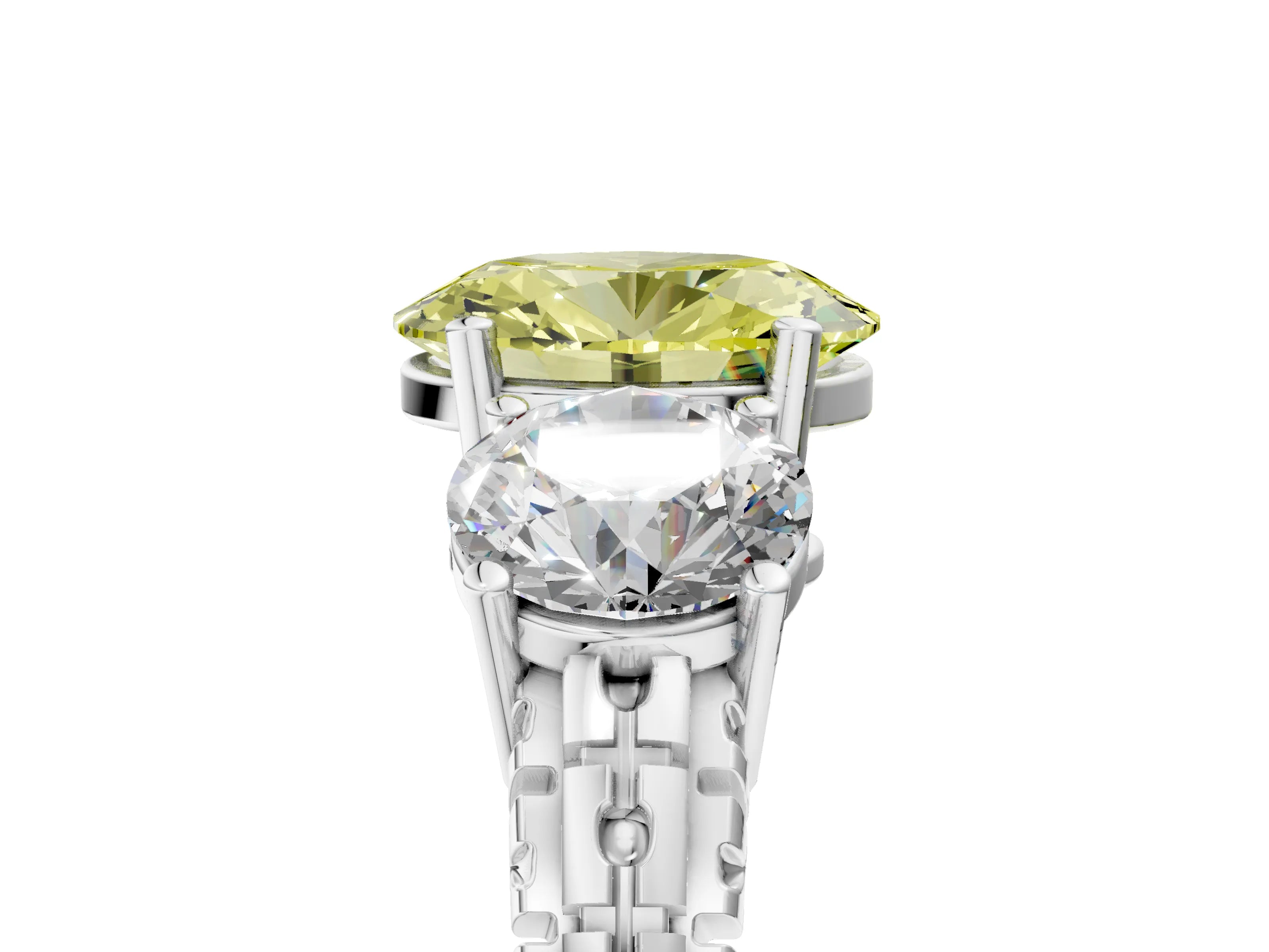 White gold Three-Stone Fancy Yellow Oval Cut Cut Diamond Ring with Channel-Set Band and Prong Setting_5