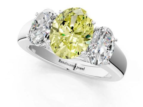White gold Three-Stone Fancy Yellow Oval Cut Cut Diamond Ring with Prong Setting and Classic Band_1