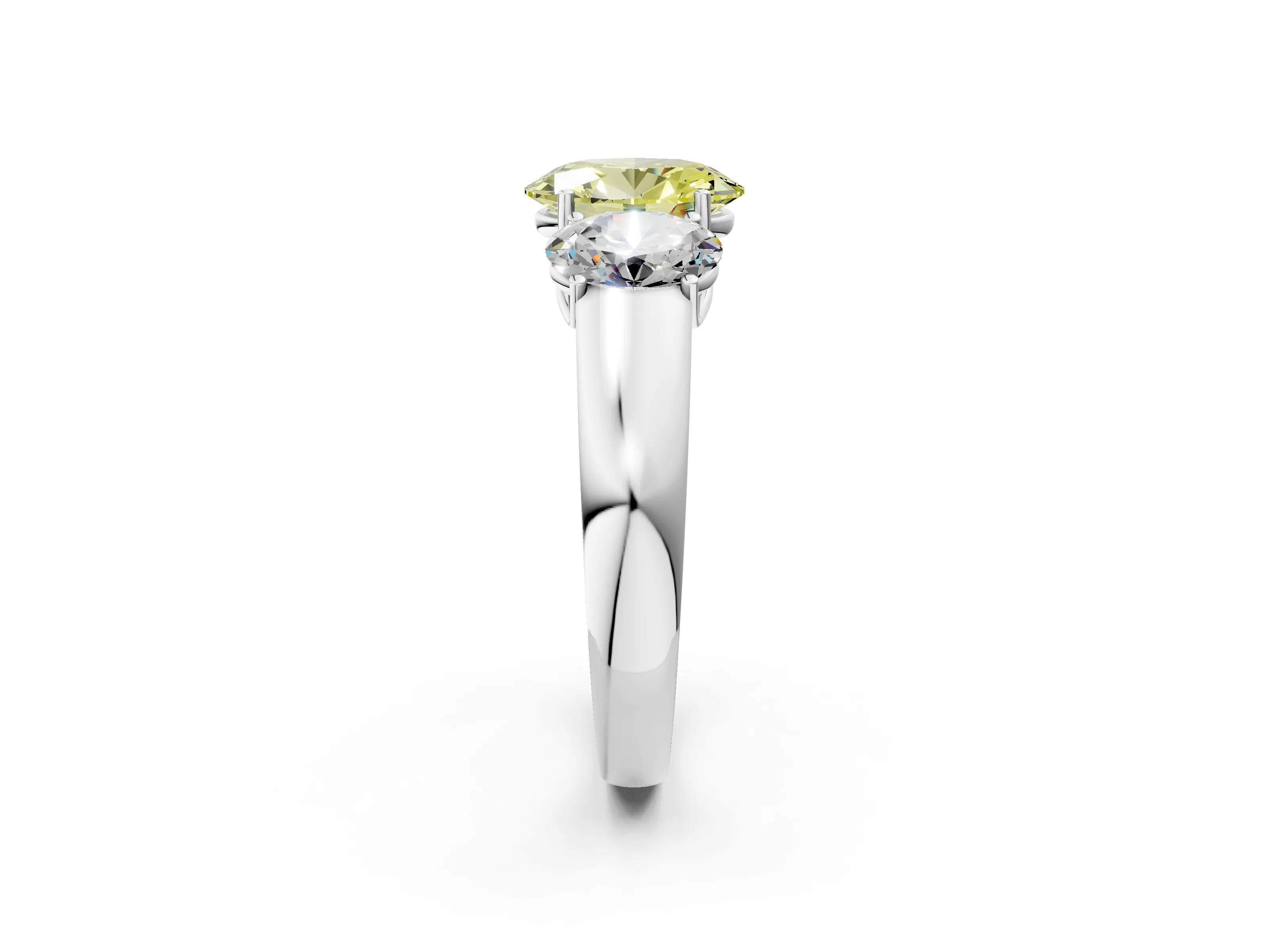 White gold Three-Stone Fancy Yellow Oval Cut Cut Diamond Ring with Prong Setting and Classic Band_2