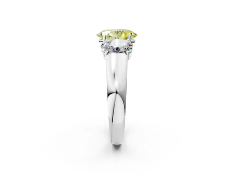 White gold Three-Stone Fancy Yellow Oval Cut Cut Diamond Ring with Prong Setting and Classic Band_2