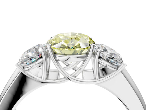 White gold Three-Stone Fancy Yellow Oval Cut Cut Diamond Ring with Prong Setting and Classic Band_4