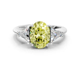 White gold Three-Stone Fancy Yellow Oval Cut Cut Diamond Ring with Trillion Side Stones and Four-Prong Setting_11