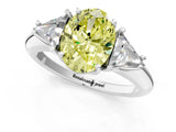 White gold Three-Stone Fancy Yellow Oval Cut Cut Diamond Ring with Trillion Side Stones and Four-Prong Setting_12