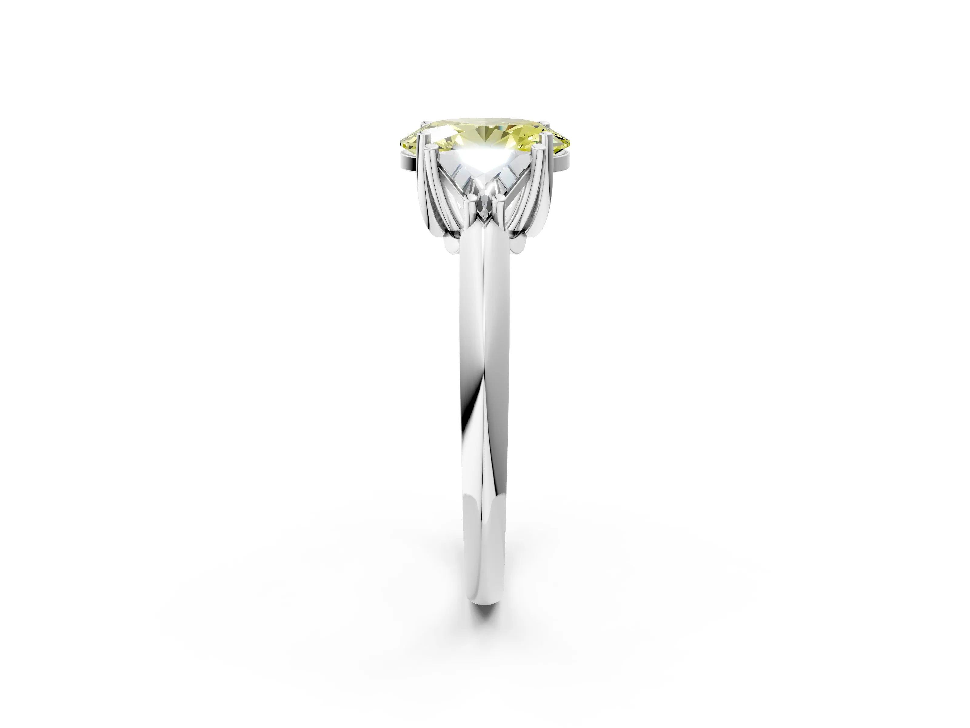 White gold Three-Stone Fancy Yellow Oval Cut Cut Diamond Ring with Trillion Side Stones and Four-Prong Setting_13