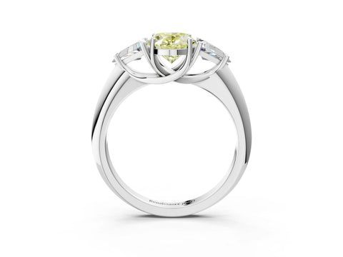 White gold Three-Stone Fancy Yellow Oval Cut Cut Diamond Ring with Trillion Side Stones and Four-Prong Setting_14