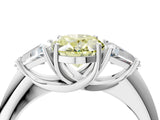 White gold Three-Stone Fancy Yellow Oval Cut Cut Diamond Ring with Trillion Side Stones and Four-Prong Setting_15
