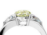 White gold Three-Stone Fancy Yellow Oval Cut Cut Diamond Ring with Trillion Side Stones on a Split Shank Band_16