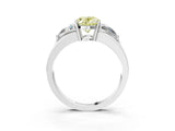 White gold Three-Stone Fancy Yellow Oval Cut Cut Diamond Ring with Trillion Side Stones on a Split Shank Band_3
