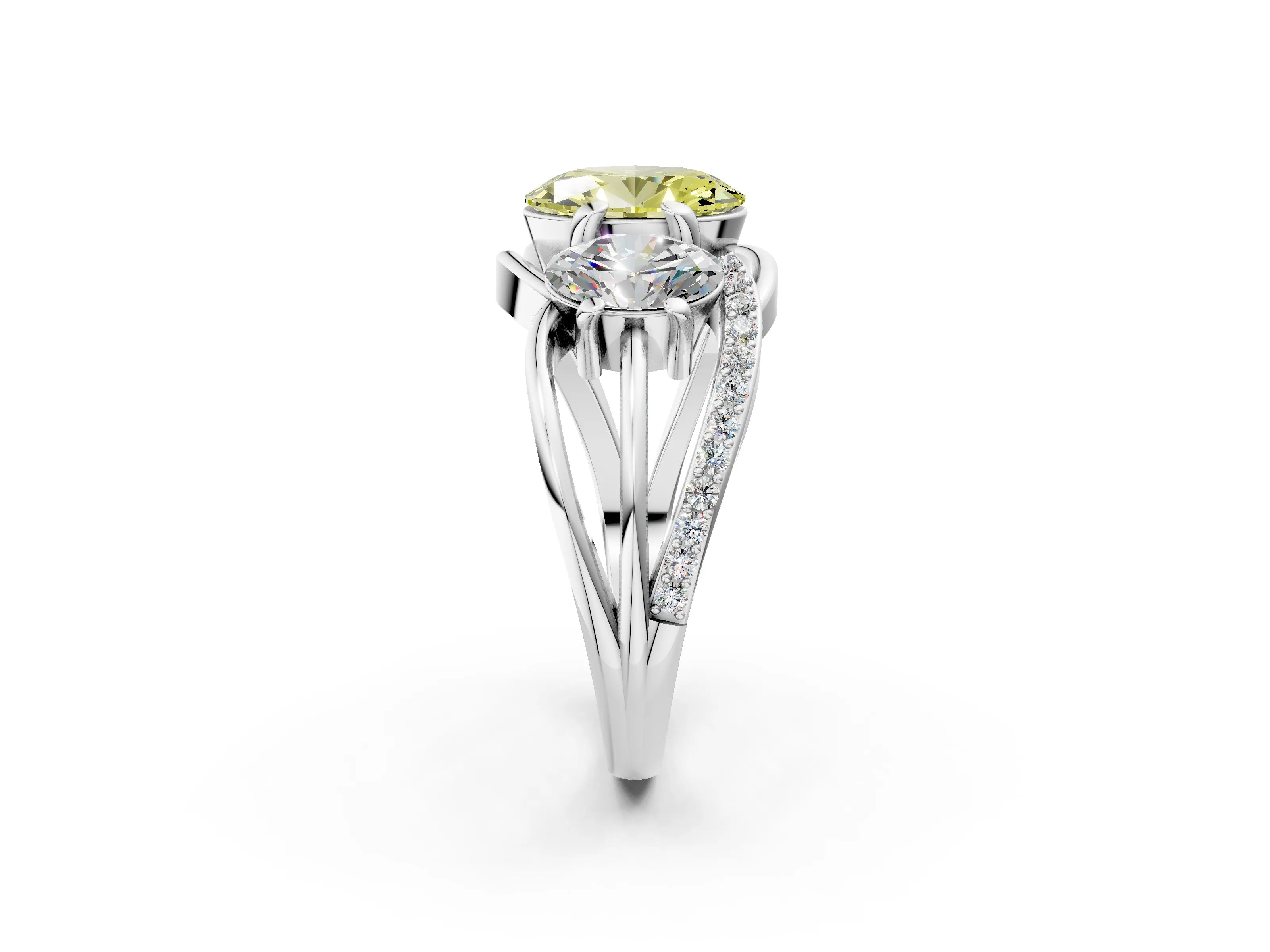 White gold Three-Stone Fancy Yellow Oval Cut Cut Diamond Split Shank Prong Set Ring_14