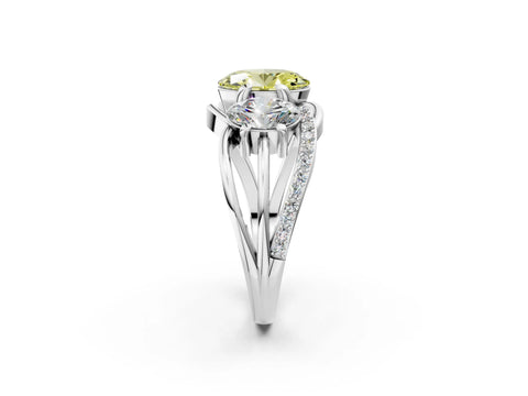 White gold Three-Stone Fancy Yellow Oval Cut Cut Diamond Split Shank Prong Set Ring_14