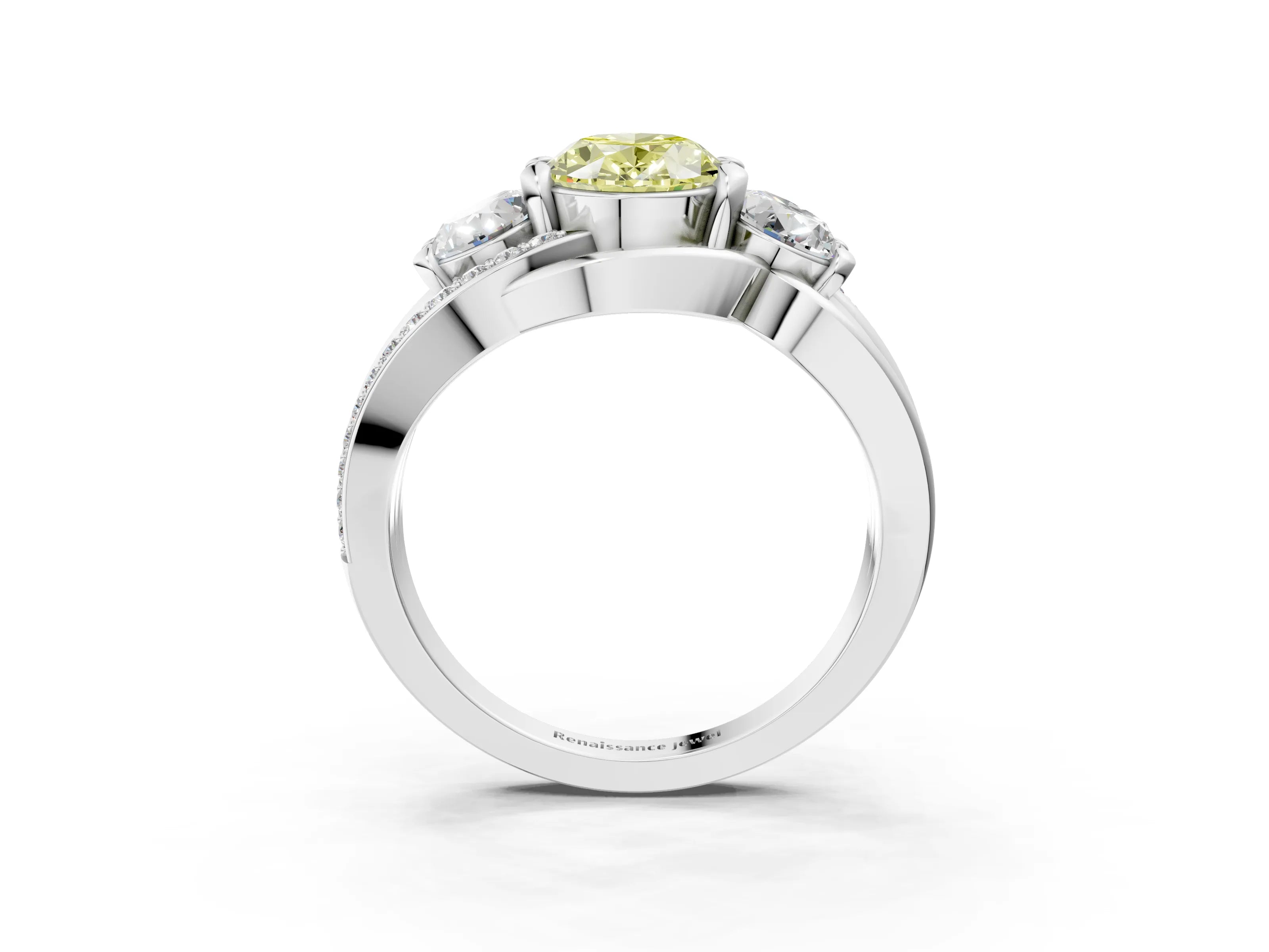 White gold Three-Stone Fancy Yellow Oval Cut Cut Diamond Split Shank Prong Set Ring_15