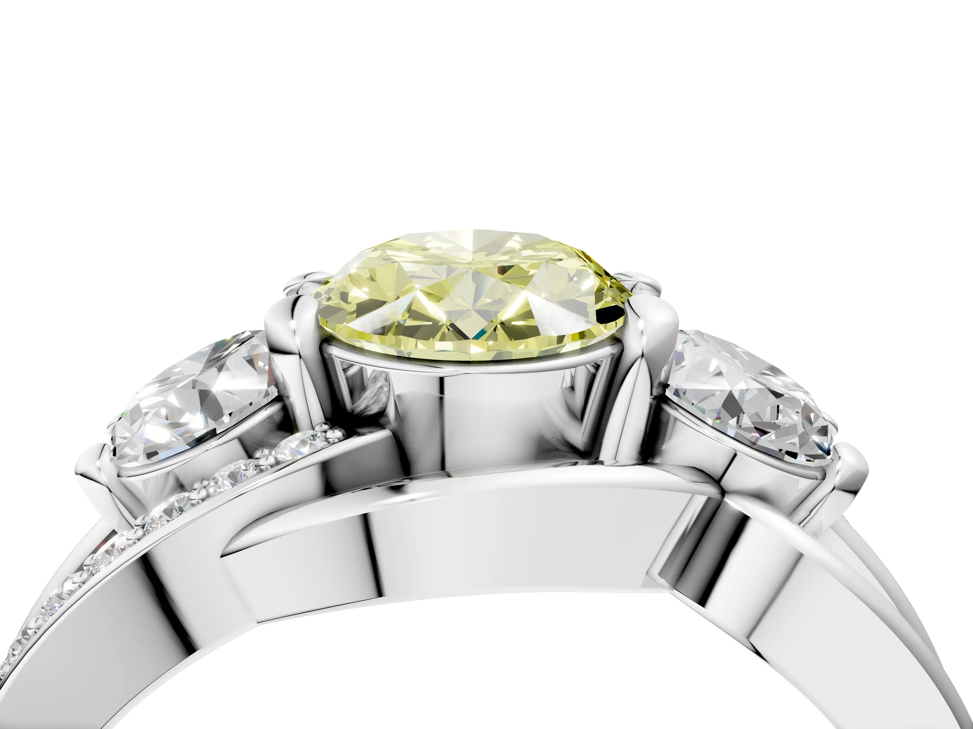 White gold Three-Stone Fancy Yellow Oval Cut Cut Diamond Split Shank Prong Set Ring_16