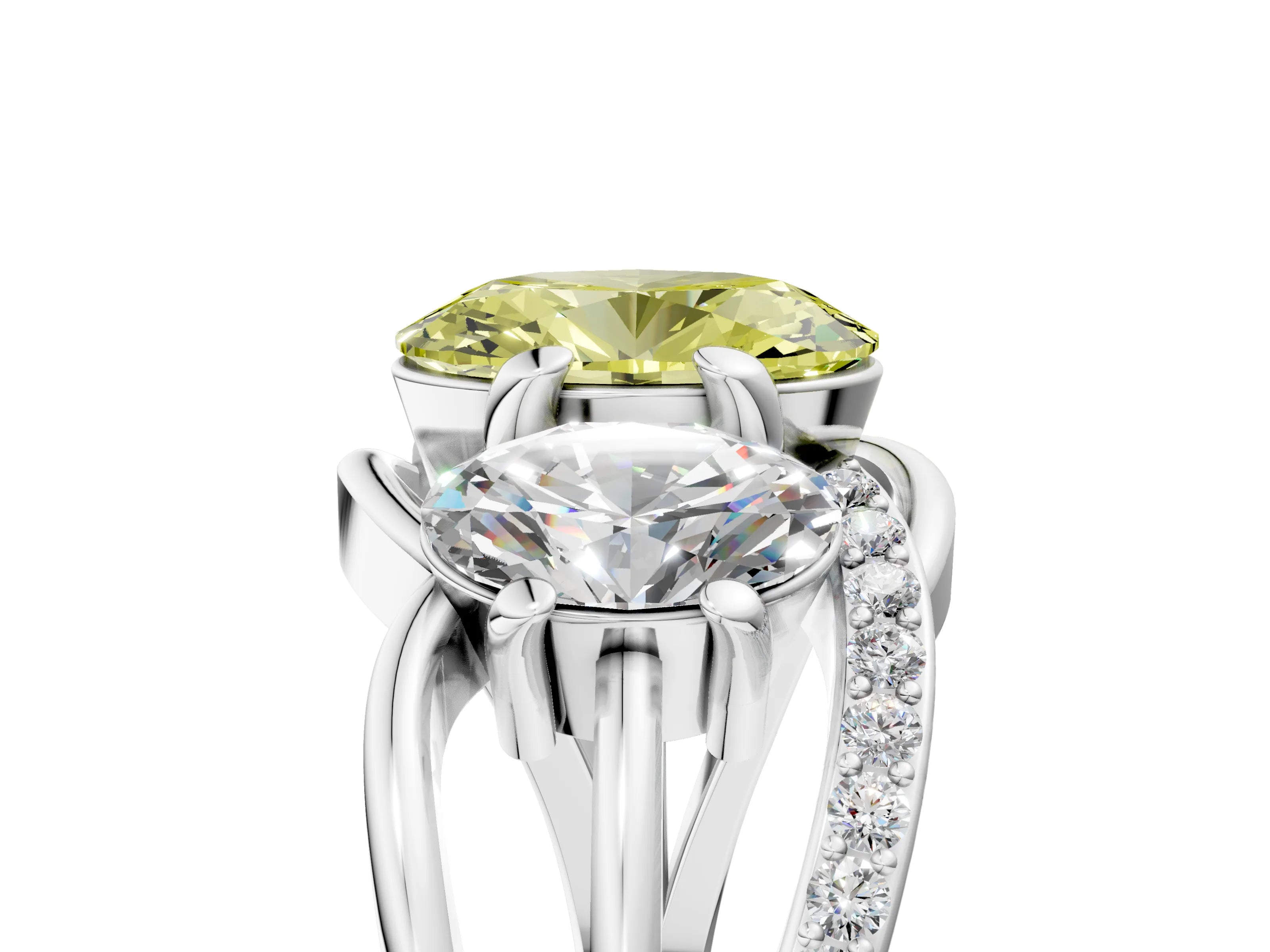 White gold Three-Stone Fancy Yellow Oval Cut Cut Diamond Split Shank Prong Set Ring_17