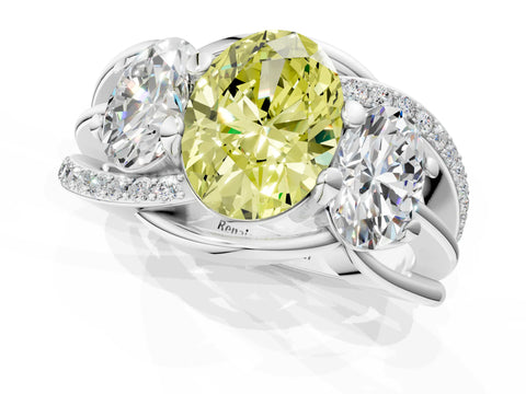 White gold Three-Stone Fancy Yellow Oval Cut Cut Diamond Split Shank Prong Set Ring_1