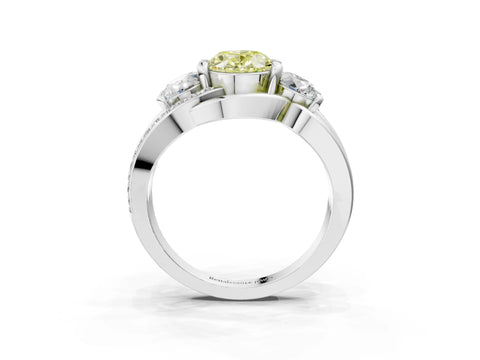 White gold Three-Stone Fancy Yellow Oval Cut Cut Diamond Split Shank Prong Set Ring_3