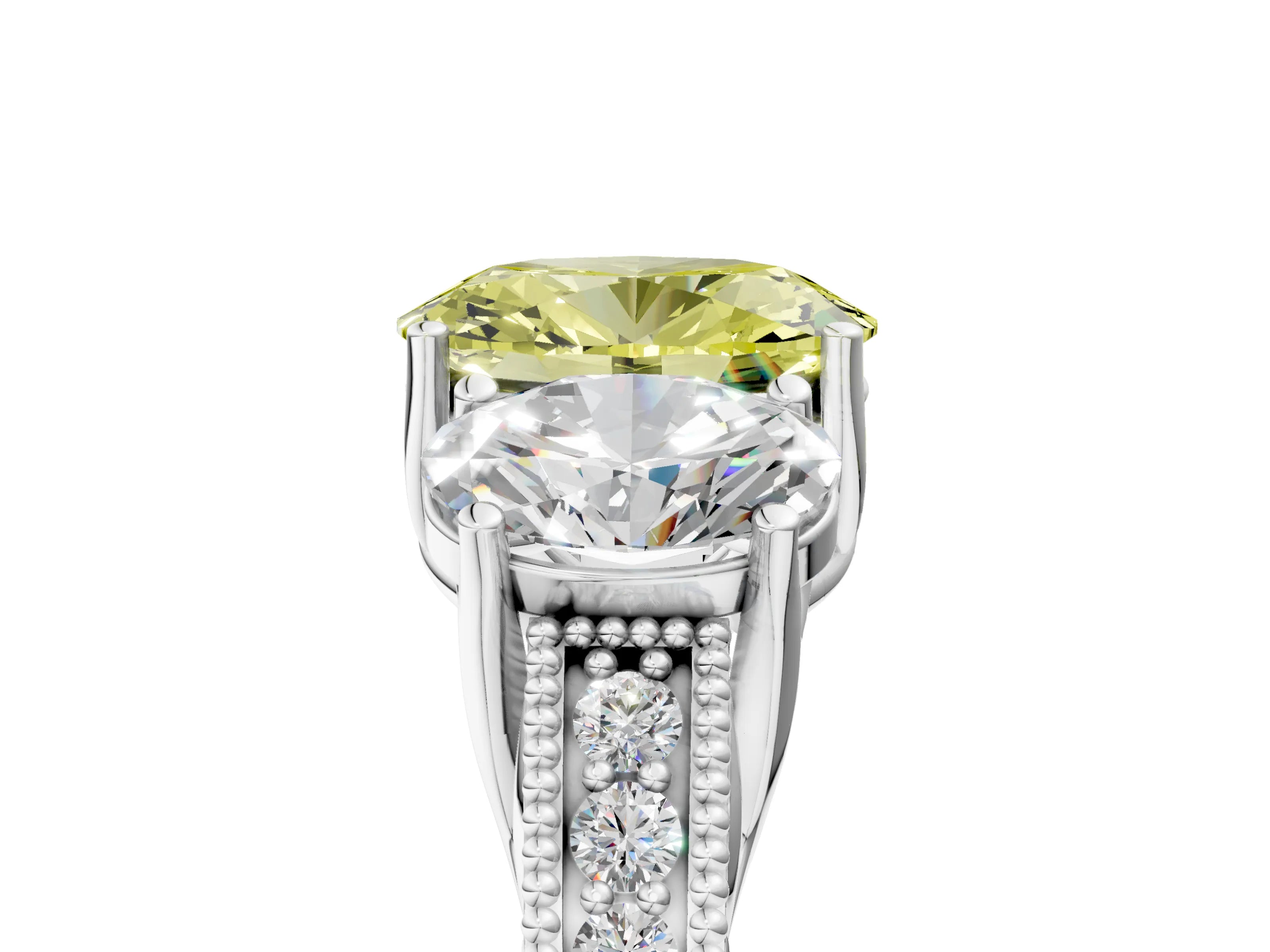 White gold Three-Stone Fancy Yellow Oval Cut Cut Milgrain Pavé Engagement Ring_17