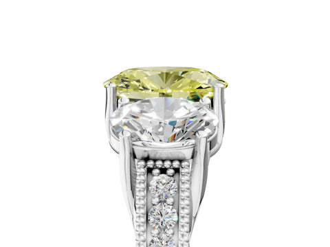 White gold Three-Stone Fancy Yellow Oval Cut Cut Milgrain Pavé Engagement Ring_17