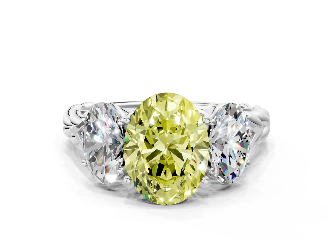 White gold Three-Stone Fancy Yellow Oval Cut Diamond Braided Band Ring with Four-Prong Setting_32