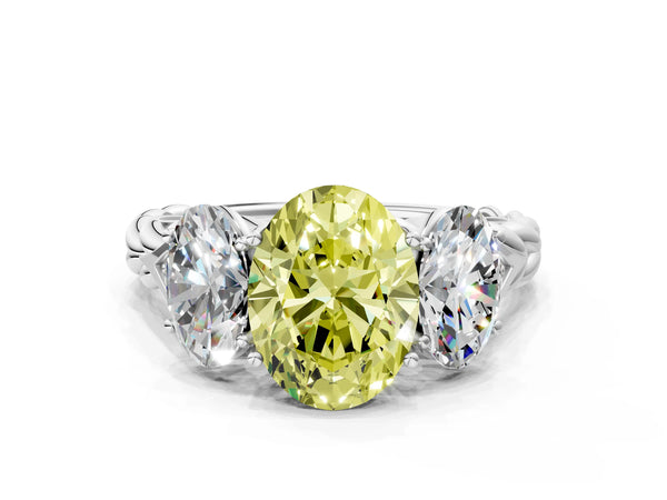 White gold Three-Stone Fancy Yellow Oval Cut Diamond Braided Band Ring with Four-Prong Setting