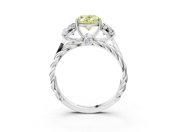 White gold Three-Stone Fancy Yellow Oval Cut Diamond Braided Band Ring with Four-Prong Setting