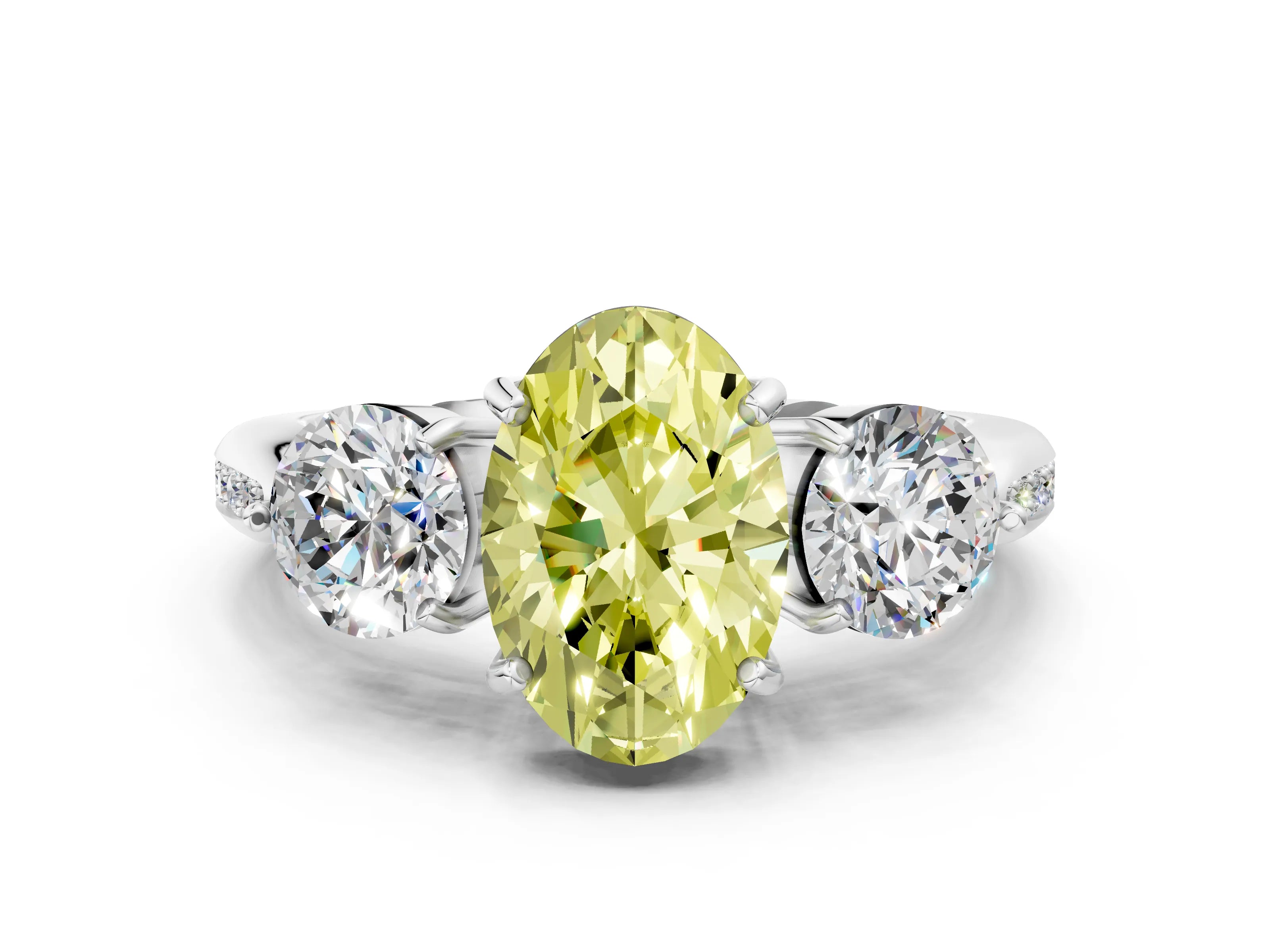 White gold Three-Stone Fancy Yellow Oval Cut Diamond Channel Set Engagement Ring with Prong Setting_36