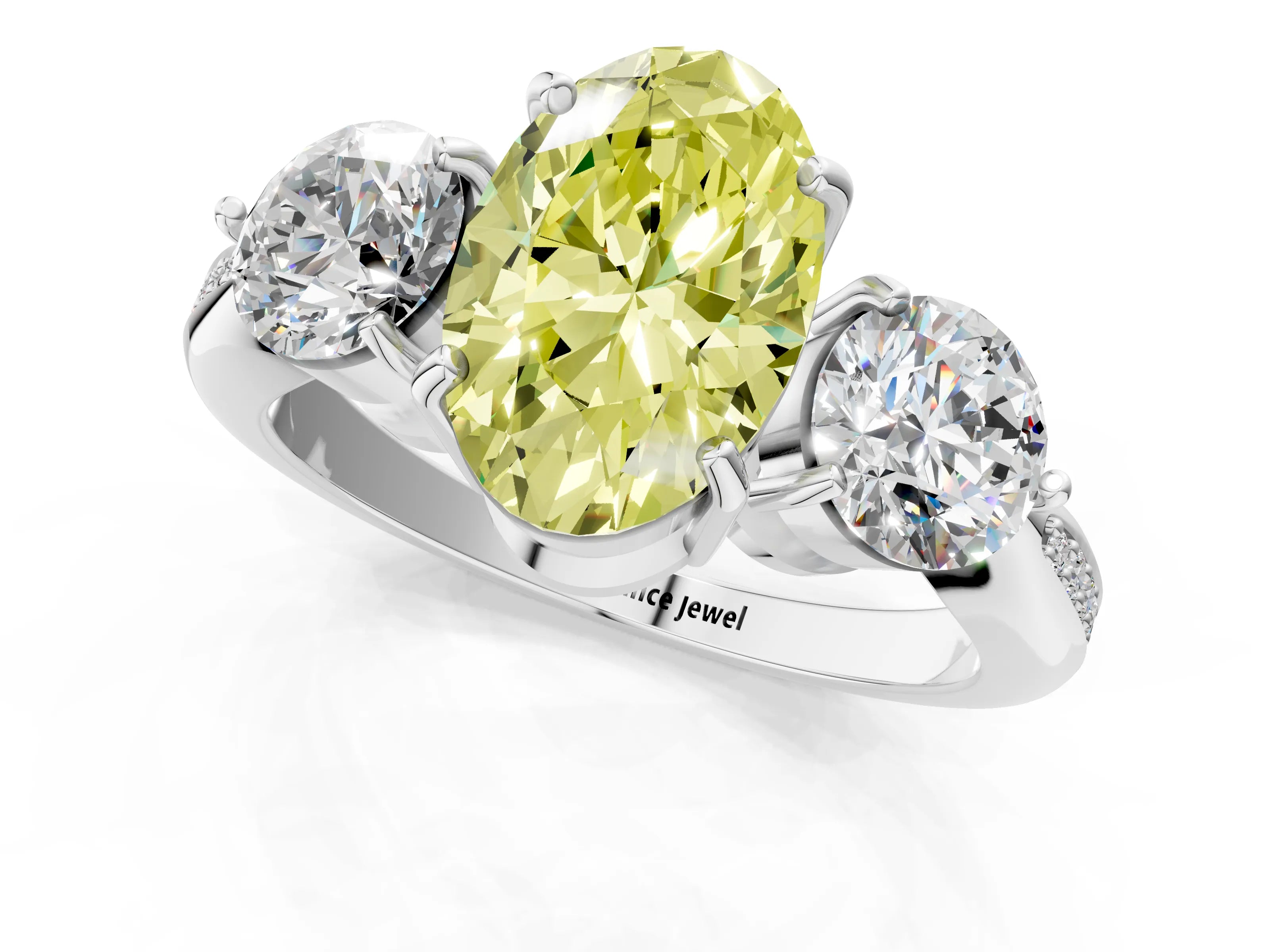 White gold Three-Stone Fancy Yellow Oval Cut Diamond Channel Set Engagement Ring with Prong Setting_37