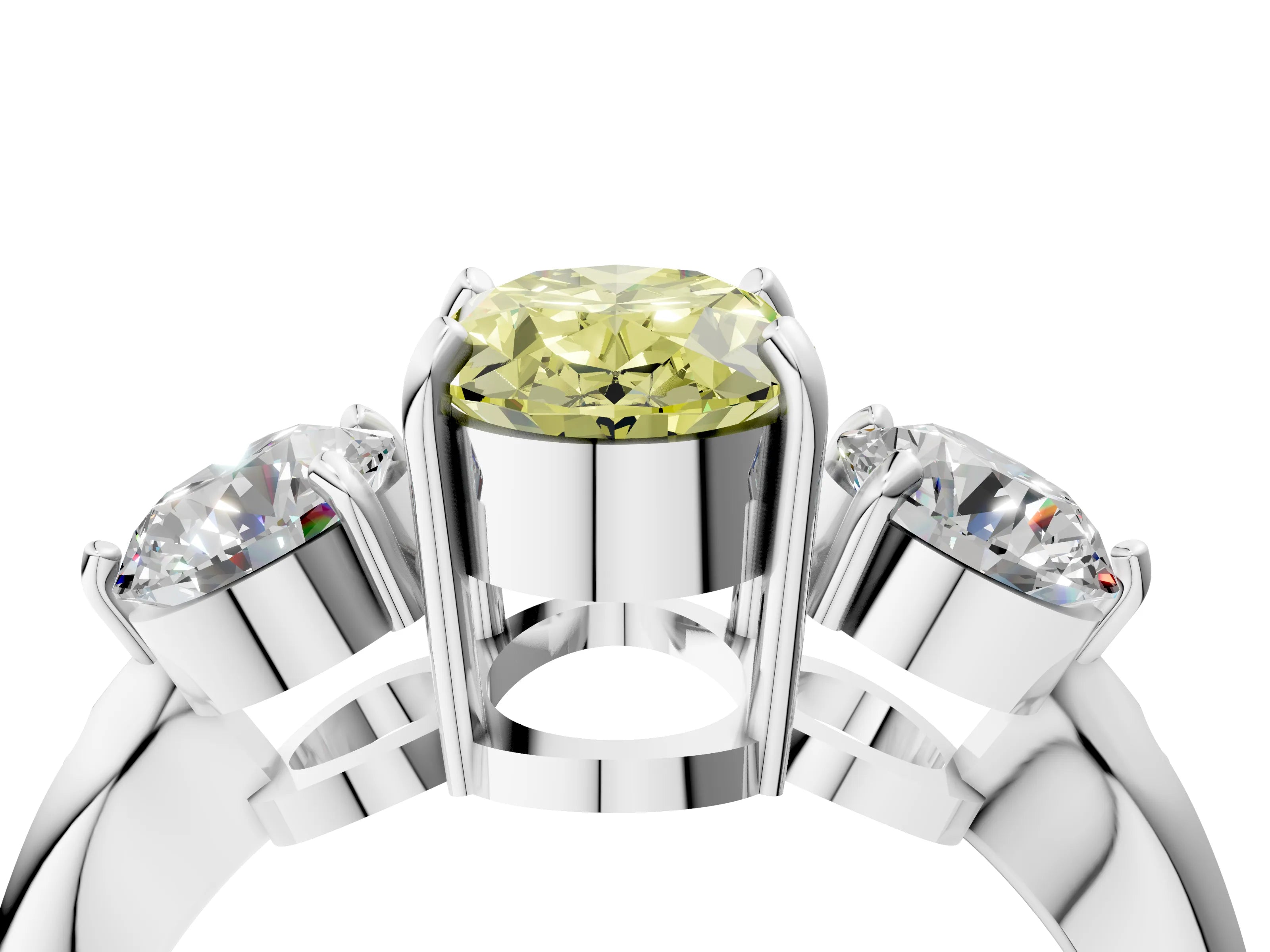 White gold Three-Stone Fancy Yellow Oval Cut Diamond Channel Set Engagement Ring with Prong Setting_40