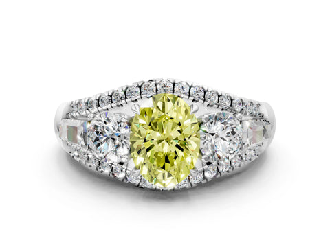 White gold Three-Stone Fancy Yellow Oval Cut Diamond Engagement Ring with Pave Band and Prong Setting_12