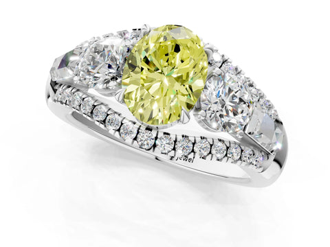 White gold Three-Stone Fancy Yellow Oval Cut Diamond Engagement Ring with Pave Band and Prong Setting_13