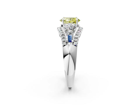 White gold Three-Stone Fancy Yellow Oval Cut Diamond Engagement Ring with Pave Band and Prong Setting_14