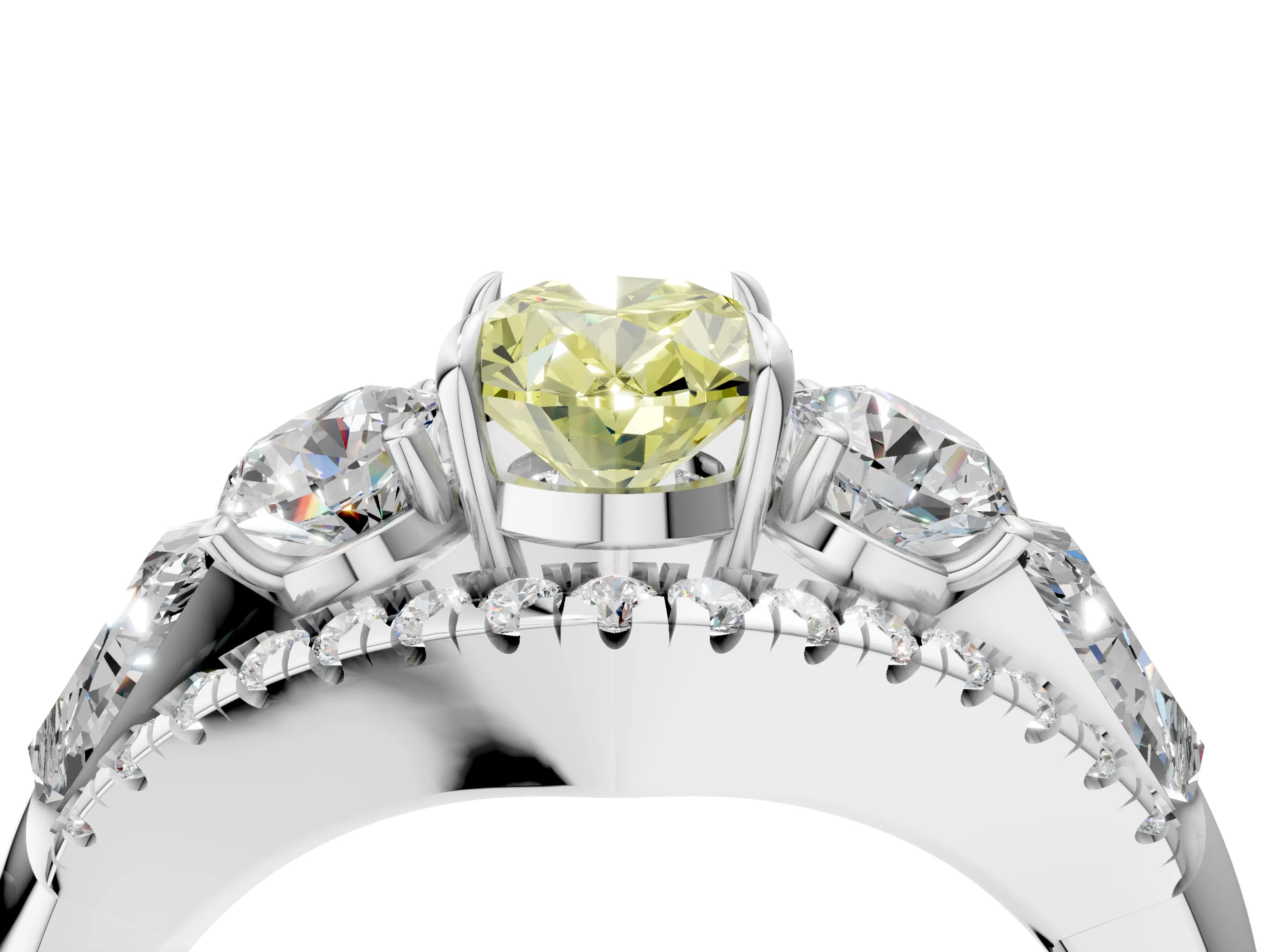 White gold Three-Stone Fancy Yellow Oval Cut Diamond Engagement Ring with Pave Band and Prong Setting_16