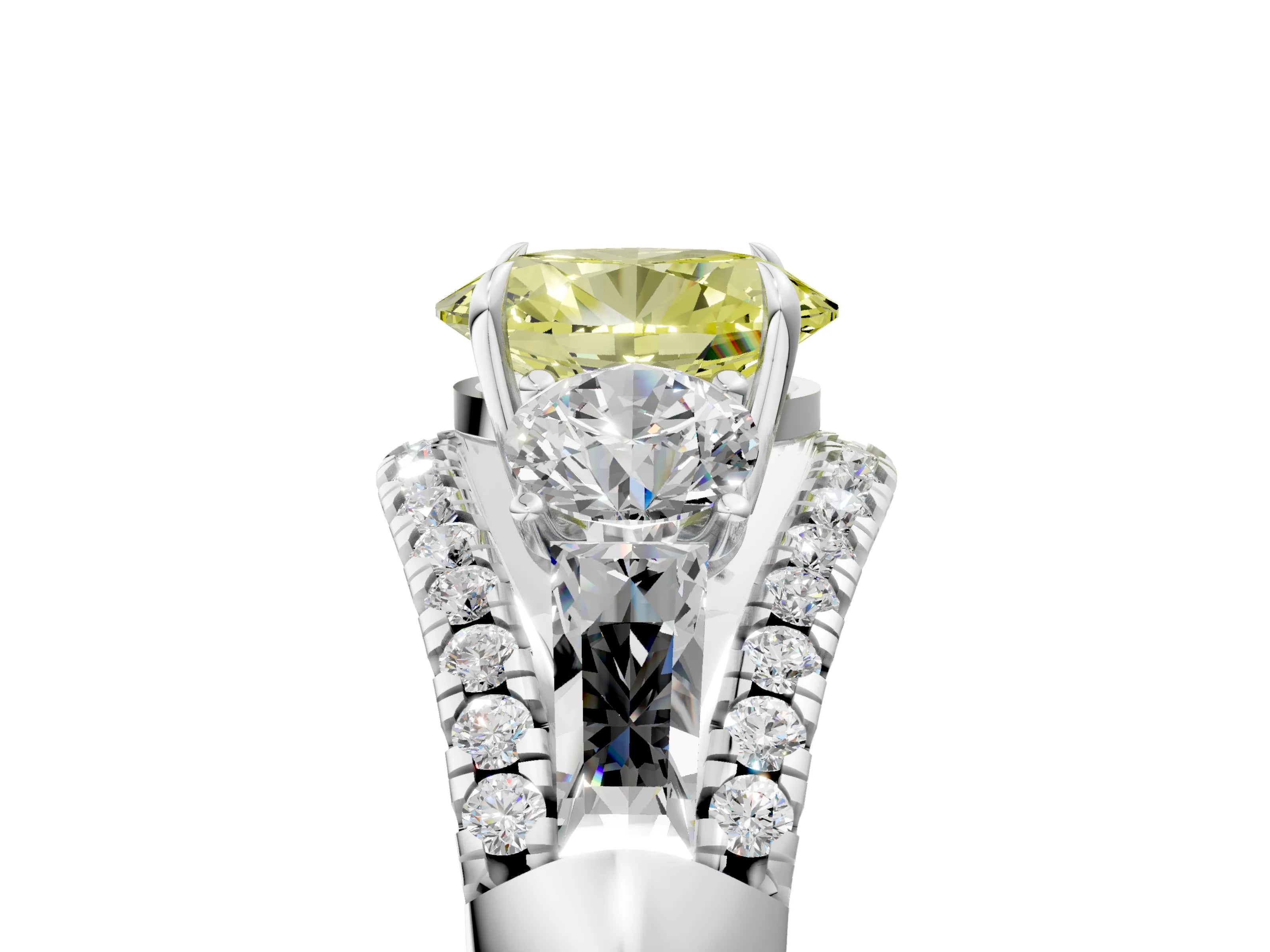 White gold Three-Stone Fancy Yellow Oval Cut Diamond Engagement Ring with Pave Band and Prong Setting_17