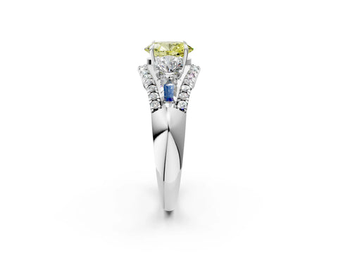 White gold Three-Stone Fancy Yellow Oval Cut Diamond Engagement Ring with Pave Band and Prong Setting_2