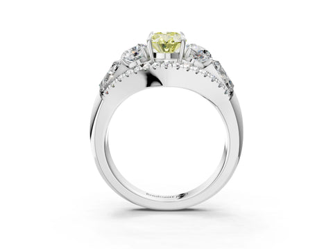 White gold Three-Stone Fancy Yellow Oval Cut Diamond Engagement Ring with Pave Band and Prong Setting_3