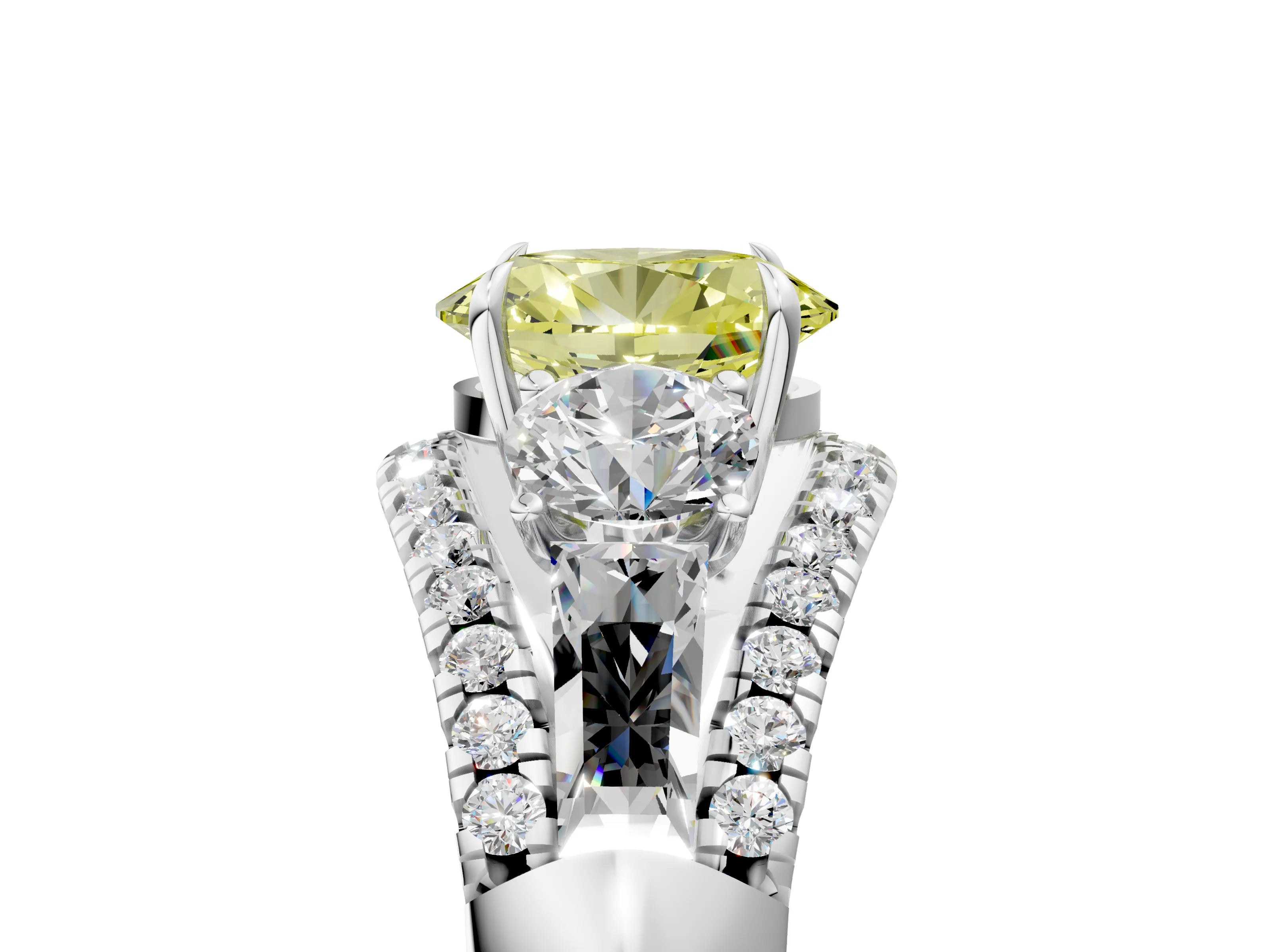 White gold Three-Stone Fancy Yellow Oval Cut Diamond Engagement Ring with Pave Band and Prong Setting_5