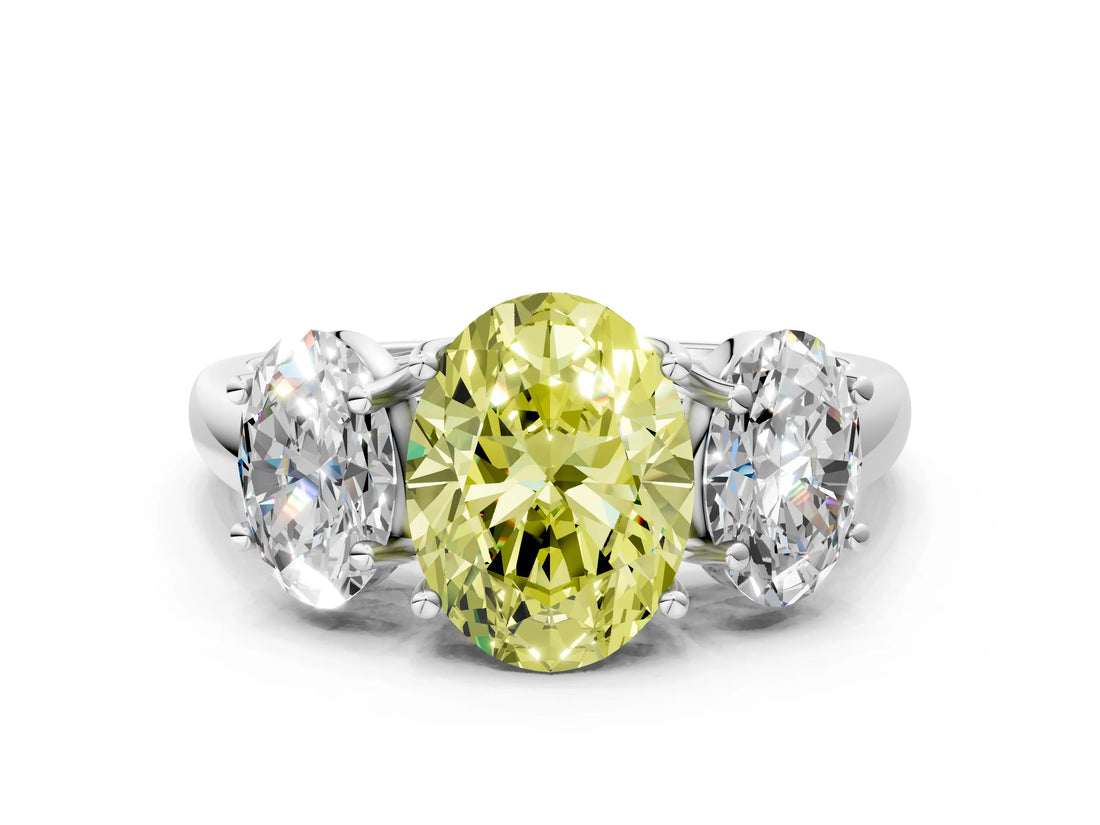 White gold Three-Stone Fancy Yellow Oval Cut Diamond Engagement Ring with Prong Setting_15