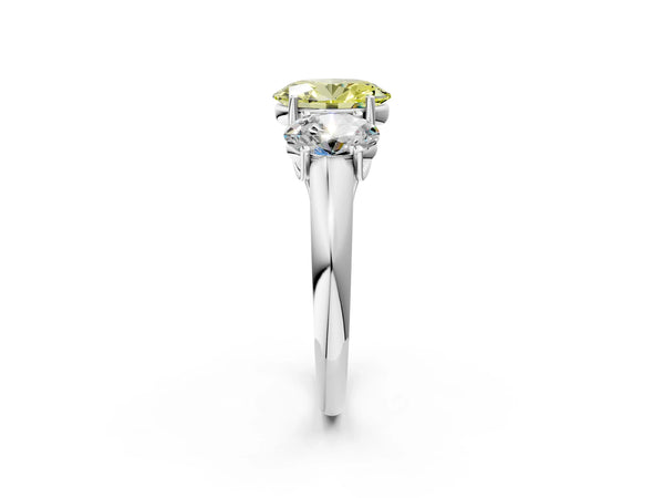 Platinum Three-Stone Fancy Yellow Oval Cut Diamond Engagement Ring with Prong Setting