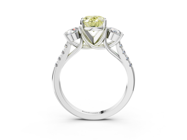 White gold Three-Stone Fancy Yellow Oval Cut Diamond Pavé Band with Four-Prong Setting