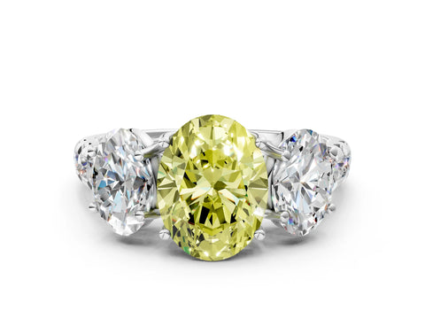 White gold Three-Stone Fancy Yellow Oval Cut Diamond Pavé Band with Prong Setting_12