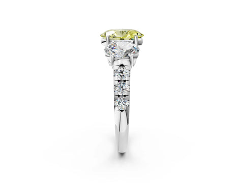 White gold Three-Stone Fancy Yellow Oval Cut Diamond Pavé Band with Prong Setting_14