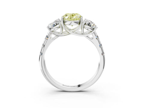 White gold Three-Stone Fancy Yellow Oval Cut Diamond Pavé Band with Prong Setting_15