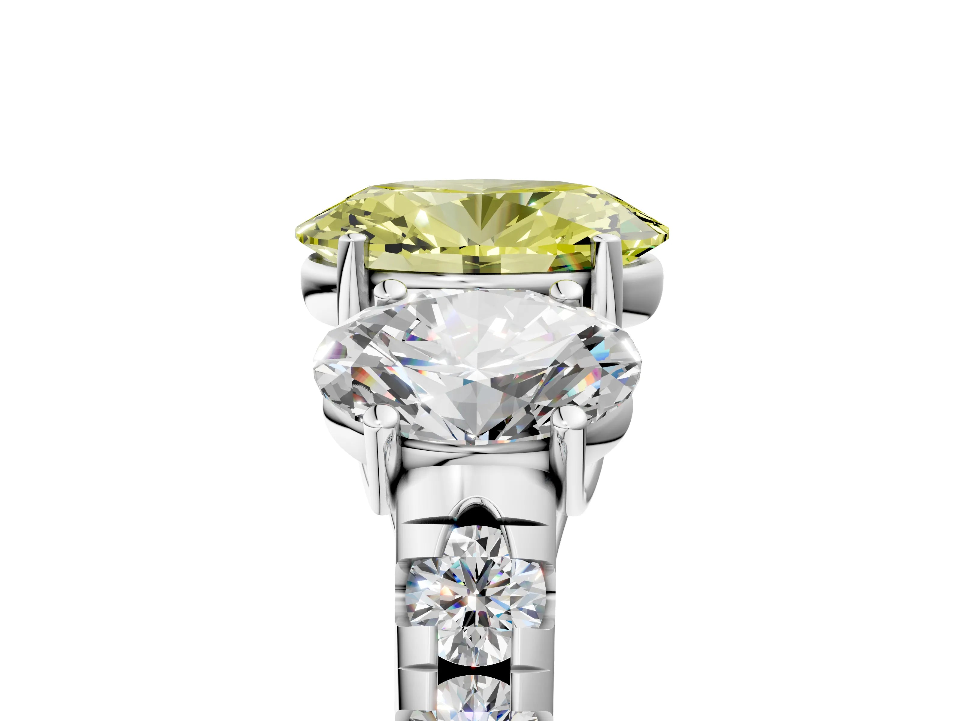 White gold Three-Stone Fancy Yellow Oval Cut Diamond Pavé Band with Prong Setting_17
