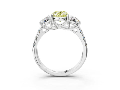 White gold Three-Stone Fancy Yellow Oval Cut Diamond Pavé Band with Prong Setting_3