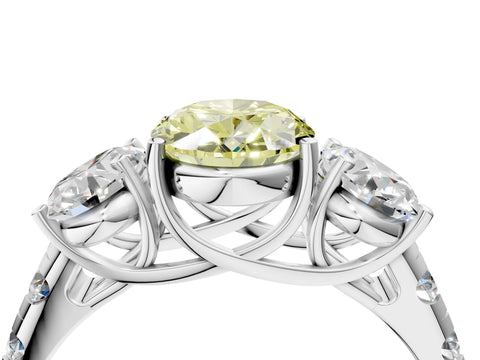 White gold Three-Stone Fancy Yellow Oval Cut Diamond Pavé Band with Prong Setting_4
