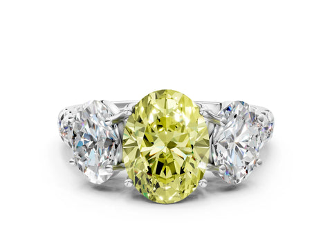 White gold Three-Stone Fancy Yellow Oval Cut Diamond Pavé Band with Prong Setting